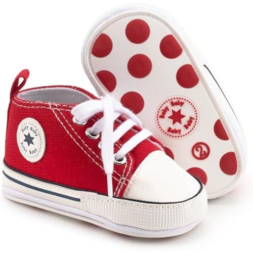 KIDSUN Tutoo Unisex Baby Boys Girls High Top Sneaker Soft Anti-Slip Sole Newborn Infant First Walkers Canvas Denim Shoes