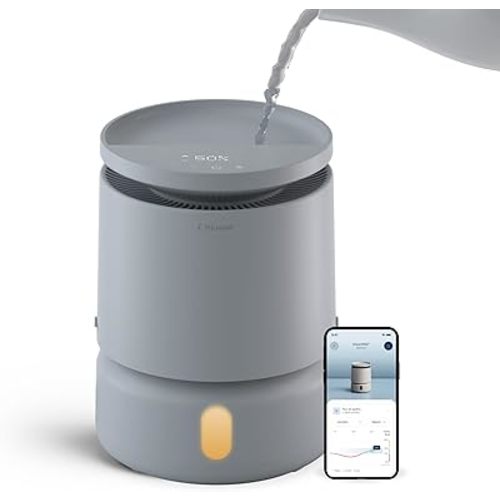 BLUEAIR Room Humidifier - DreamWell - 48Hr Top-Fill Mist-Free InvisibleMist Technology Aroma Stone for Essential Oils and Soothing Mood Lighting - Quiet Operation for Bedroom and Home Use, Grey