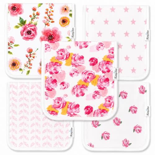 KiddyStar Organic Cotton Burp Cloths 5 Pack – Soft 3-Layer Absorbent Baby Burping Cloths for Newborns & Infants