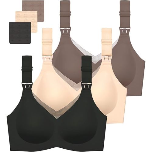 Gailife 3 Pack Nursing Bras for Breastfeeding Seamless V Neck Mesh Maternity Bra Comfort Pregnancy Sleep Bralette