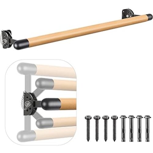 Kipika Wall Mounted Traditional Solid Wood Ballet Barre System, Freestanding Ballet Barre, Stretch/Dance Bar for Home Workout Dance Equipment, Durable Metal Support, Height Adjustment