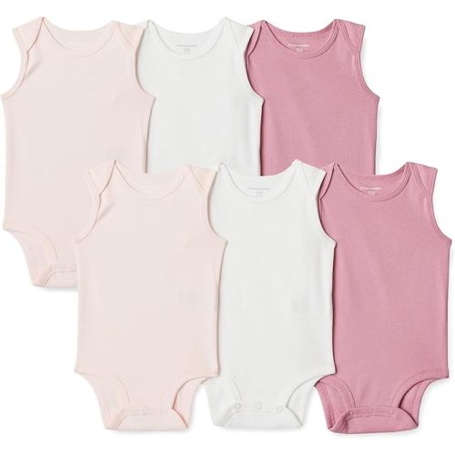 Amazon Essentials Unisex Babies' Sleeveless Cotton Rib Bodysuits, Pack of 6