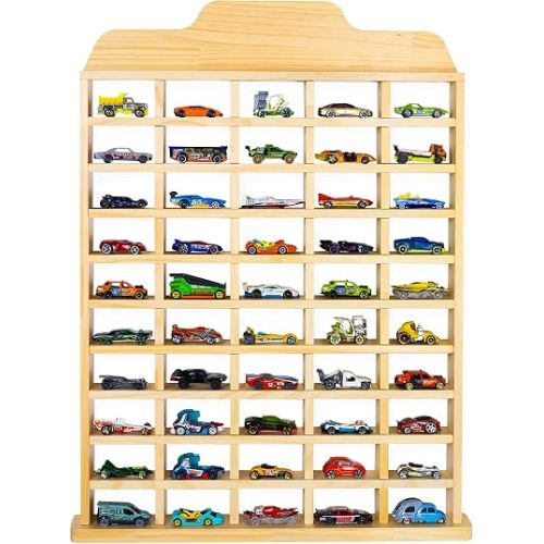 Toy Car Display Shelf - Wall Mount Rack Holds 50 1:64 Diecast Cars