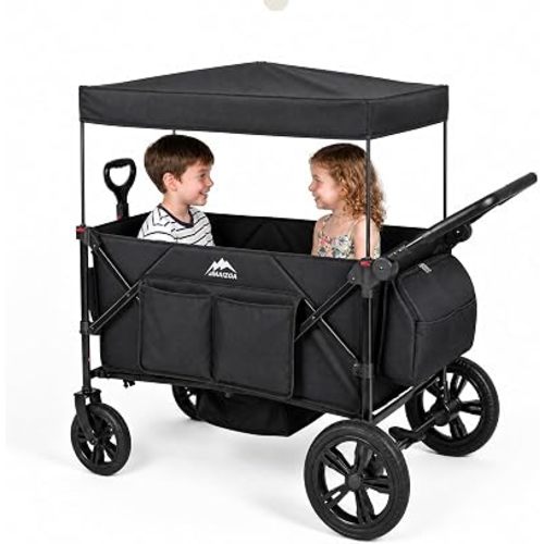 Kids Foldable Wagon Stroller for 2 Kids, Deep Seat 2 Seater Stroller Wagon