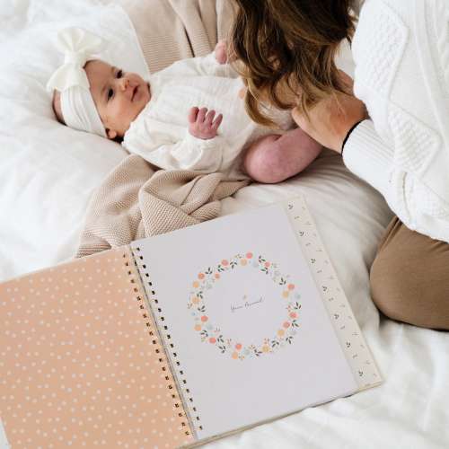 Peachly Baby Memory Book (CA) - Baby Book Photo Keepsake to Record Milestones & Firsts for Baby Girl