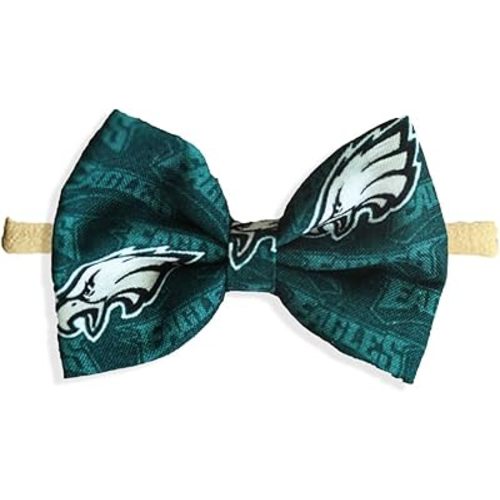 Newborn to Toddler Girls Eagles Hair Bow Football Nylon Headband or Alligator Clip | Made in USA |