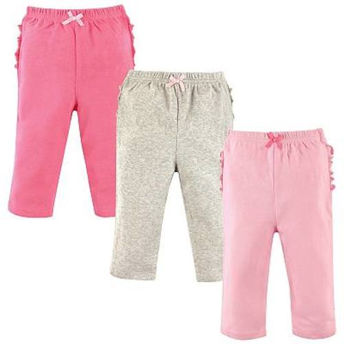 Hudson Baby Infant and Toddler Girl Cotton Pants 3pk, Pink Gray