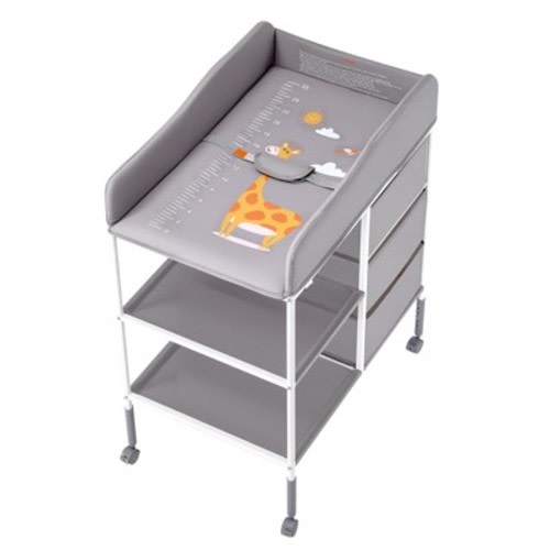 VEVOR Baby Changing Table, Portable Diaper Change Station with 3 Fabric Drawers and Lockable Wheels, Adjustable Height, Gray