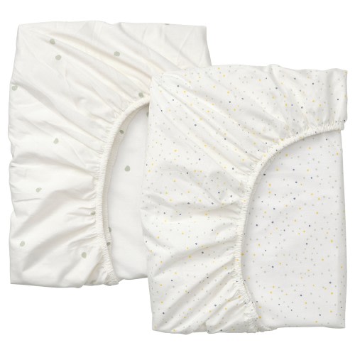 DRÖMSLOTT Crib fitted sheet - dot pattern green/multicolor 28x52 "