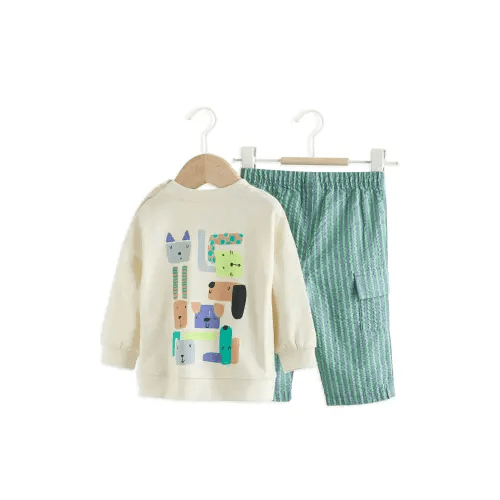 Pet Graphic Sweater & Stripe Pants Set
