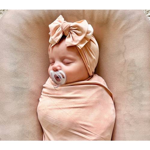 Blush Marble Baby Turban: Modern Bow Knot Hat, Soft Stretchy Fabric