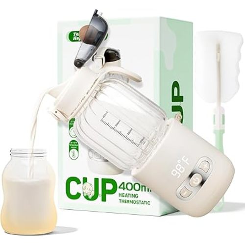 Portable Bottle Warmer for Travel, 3 Minutes Super Fast Heating, Precise Temperature Control and Auto Shut-Off, 14 Ounce Large Capacity Baby Warmer for Breastmilk Formula, USB Charge, On The Go