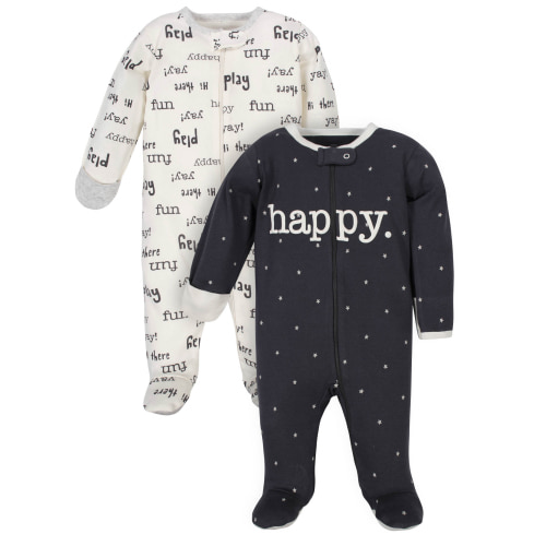Wonder Nation Baby Boy or Girl Gender Neutral Pajamas Zip Front Sleep 'N Play, 2-Pack