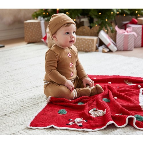 Heirloom Gingerbread Organic Cotton Baby Pajama & Hat Set