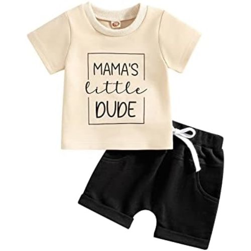 Toddler Baby Boy Clothes Mamas Little Boy Summer Outfit Short Sleeve Letter T Shirt Tops Newborn Rolled Shorts Set