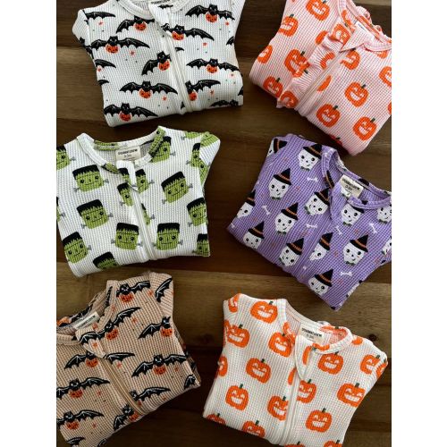 Organic Waffle Basic Zip Footie, Jack-O-Lantern - 3 - 6 mo.
