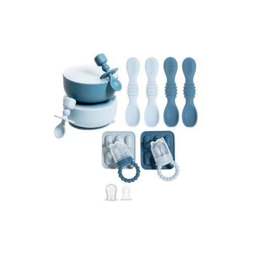 Silicone Suction Bowl Set with Lids, Soft Led Weaning Feeding Spoons, Fruit Feeders, Freezer & Dishwasher Safe