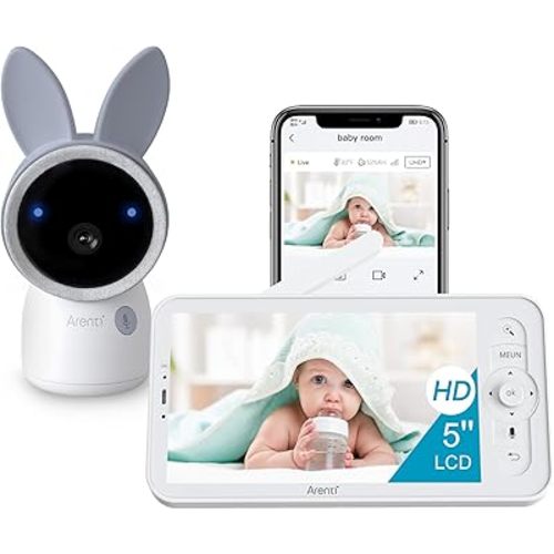 ARENTI 4MP Baby Monitor, 2.4GHz&5GHz WiFi Baby Camera Monitor with Phone, 2-Way Audio, Infrared Night Vision, Night Light, Temp & Humidity Sensor, Cry&Motion Detection, Lullabies