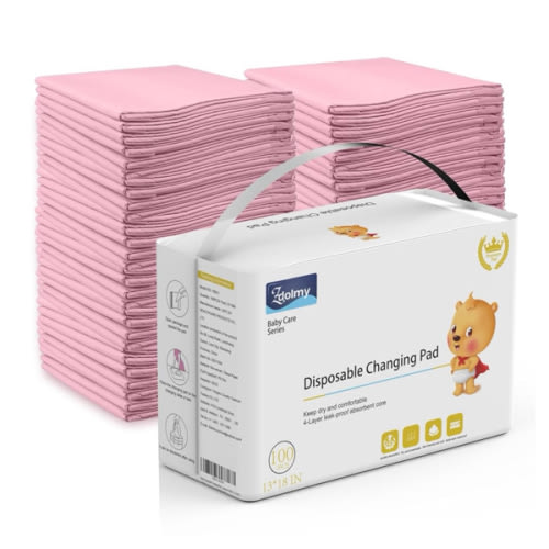 Disposable Changing Pad (100 Pack), Baby Incontinence Changing Pads Diaper UnderPads, Super Soft, Ultra Absorbent & Waterproof, Covers Any Surface for Baby Diaper Changes, 18 x 13inch (Pink)