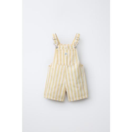 STRIPED TWILL OVERALL SHORTS