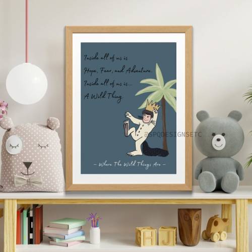 Minimalistic Where The Wild Things Are Wall Art with Quote