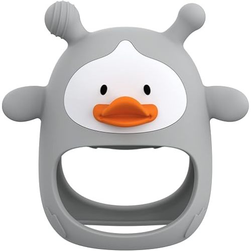 Baby Teething Toys,Silicone Baby Teether Toy for Infants 3+ Months, Never Drop Silicone Baby Mitten Teether for Soothing Teething Pain Relief, Baby Chew Toys for Sucking Needs, BPA Free (Grey)