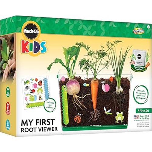 Miracle GRO My First Root Viewer- Decorate & Plant Your Own Garden - Stem Kit for Kids - Soil & Vegetable Seeds Included - Science Educational Teens Kids Gardening Set Age 6+, Multicolor