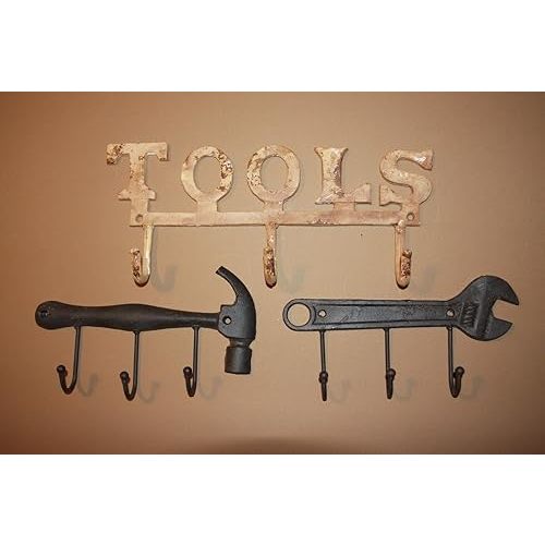 Vintage Look Tools Decor, Cast Iron Hammer Wrench Rustic Tools- Bundle 3 Items