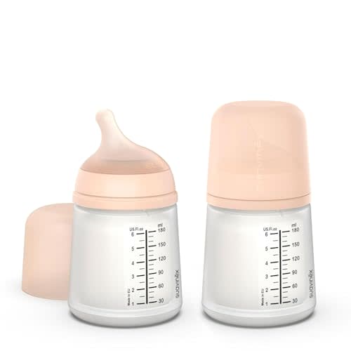 Suavinex Zero Zero Anti Colic Baby Bottle, No 1 Spanish Baby Bottle Brand, Minimizes Bottle Rejection & Nipple Confusion, Perfect for Combo Feeding, 2pk, 6oz/180mL, Fair Tone, Adaptable Flow Nipple