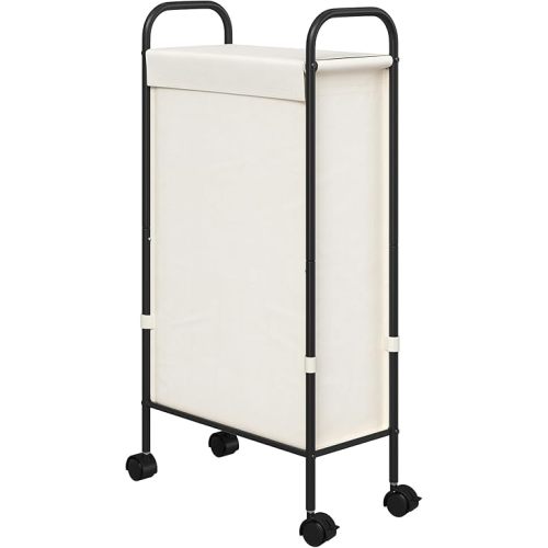ELYKEN Slim Laundry Hamper with Lid, 50L Small Rolling Laundry Basket on Wheels, 7.9” Narrow Dirty Cloth Cart with Removable Inner Bag for Small Bathroom, Bedroom, Creamy