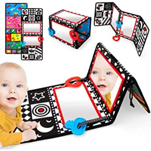 teytoy Baby Toys 0-6 Months Tummy Time Mirror, Foldable Baby Mirror Black and White Tummy Time Toys, Double High Contrast Montessori Sensory Toys for Infant Newborn Baby 0 3 6 9 Months