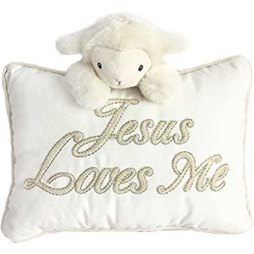 Mon Ami "Jesus Loves Me" Lamb Designer Plush Pillow, Great for Baby Christening Gift, Fun Nursery, Child Room & Home Décor Gift, Religious Gift, Dedication & Baptism Gift, Cream, 8” X11"
