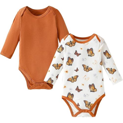 DEFAHN 2PCS Visocse from Bamboo Baby Rompers Unisex Onsies Solid Short Sleeve Baby Bodysuit 0-24 Months