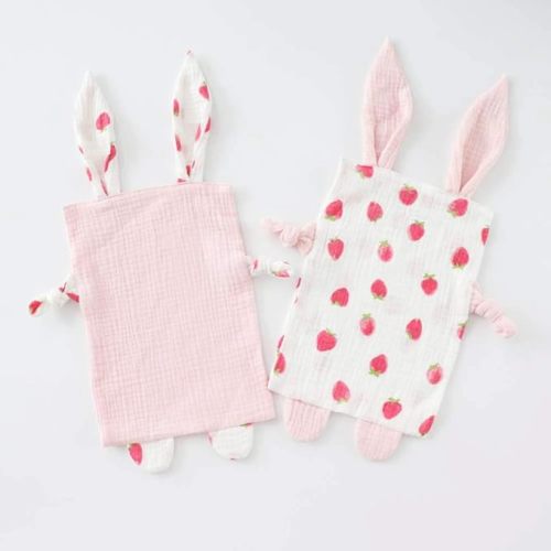 Bunny Security Blanket for Boys and Girls,Cotton Soft Breathable Muslin Soothing Towel Appeasing Toy for Infant,Newborn Gift,2 Pcs Set (Strawberry&Orange)