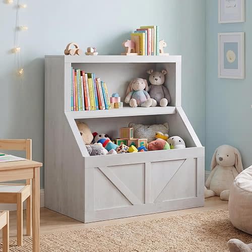 IDEALHOUSE Toy Box with Kids Bookshelf, Toy Chest and Toy Storage Organizer
