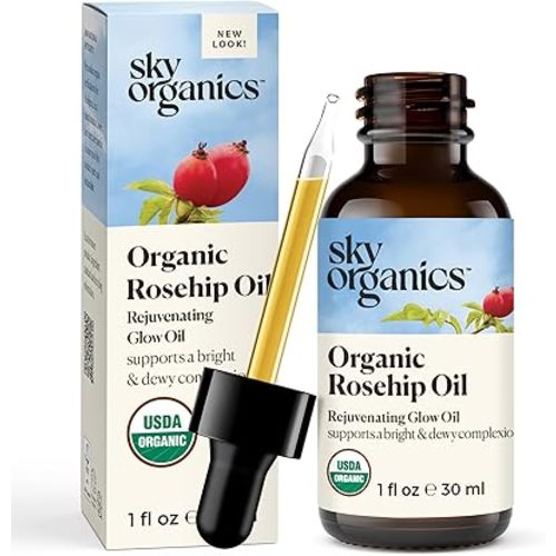 Sky Organics Organic Rosehip Oil (1oz) Cold-Pressed Rosehip Seed Oil, Anti-aging Face Oil, Antioxidant Face Oil, 100% Pure Anti-Aging Rosehip Seed Oil for Radiant Skin, Hair and Acne