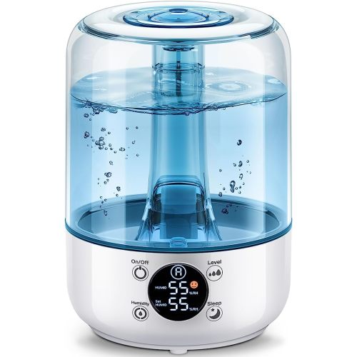 Hilife Humidifiers for Bedroom, 3L Ultrasonic Cool Mist Humidifiers for Home Baby Nursery & Plants, Quiet Top Fill Air Humidifier Lasts Up to 30 Hours, Auto Shut-Off, Filterless