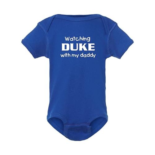 Watching Duke with My Daddy Cute Baby Bodysuit Outfit - Royal Blue