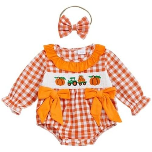 Baby Girl Christmas Outfit Santa Embroidery Bubble Romper Long Sleeve Plaid Ruffle Onesie Christmas Clothes