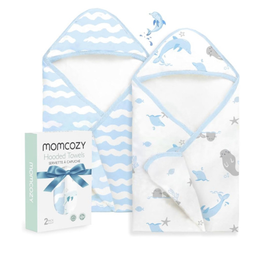 Momcozy Baby Towel with Hooded-Original Design Baby Towel Set -Soft & Absorbent- Shower Gifts or Bath Essential for Infant, Newborn, Toddler, Marine Sea Whale