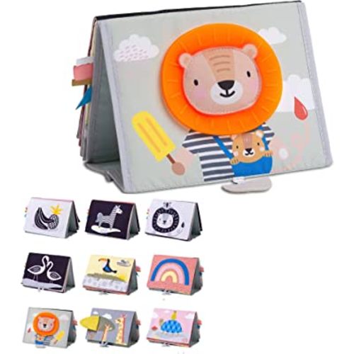 Taf Toys Savannah Infant Tummy-time Soft Crinkle Activity Book with Huge Baby Safe Mirror, 3D Activities, Textures and a Soft Baby Teether