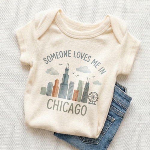 Someone Loves Me In Chicago Baby Onesie - Cute Chicago Skyline Bodysuit