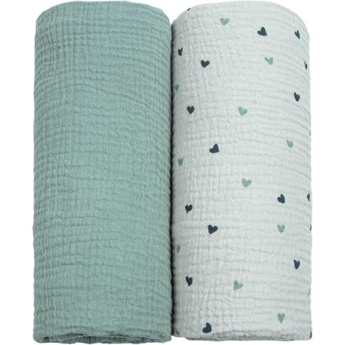 lulumoon Muslin Swaddle Blanket Baby Receiving Blankets Neutral, 2 Pack, Sage