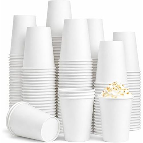 Paper Coffee Cups 12 oz, 100 Pack White Disposable Cups for Hot & Cold Beverages, Sturdy with Leak-Resistant Lining, Ideal for Home, Small Office, Party and Travel
