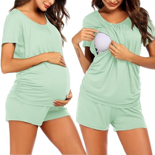 Ekouaer Womens Maternity Pajamas Nursing Pjs for Breastfeeding Soft Postpartum Lounge Sets Sleepwear Layer Pregnancy Clothes