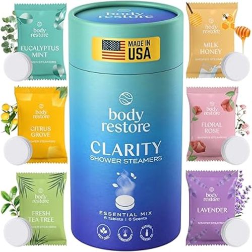 Body Restore Shower Steamers Aromatherapy 6 Pack - Birthday Gifts for Men, Women, Dad Gift, Stress Relief, Relaxation, Self Care - Clarity