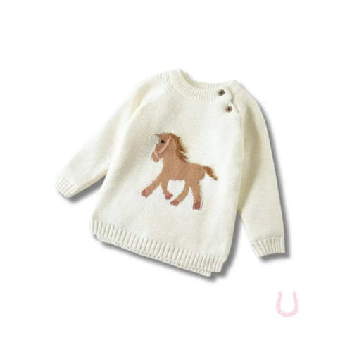 Bridle Up Hope Shop Gwenny Horse Sweater (Cream) - 12-18M