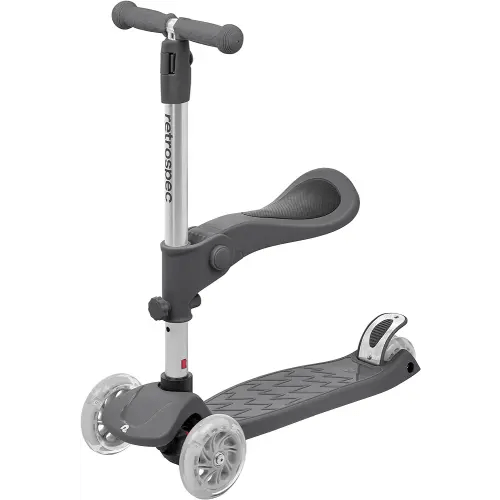 Retrospec Chipmunk Plus Kids’ Kick Scooter 3+ Years - Height Adjustable 3 Wheel Scooters - Learn to Steer, Foldable Seat, LED Lights, & No-Slip Deck