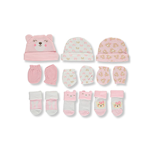 Cribmates Baby Girls' 9-Piece Caps, Mittens, Booties Set