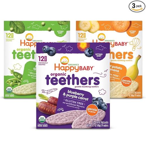 Happy Baby Organics Teether, 3 Flavor Variety Pack, 12 Count (Pack of 3)